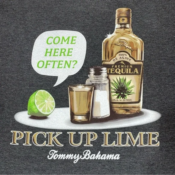 Tommy Bahama Men's Graphic Tee Size 2XLB COAL HTHR 100% Cotton PICK UP LIME NEW - Picture 1 of 4